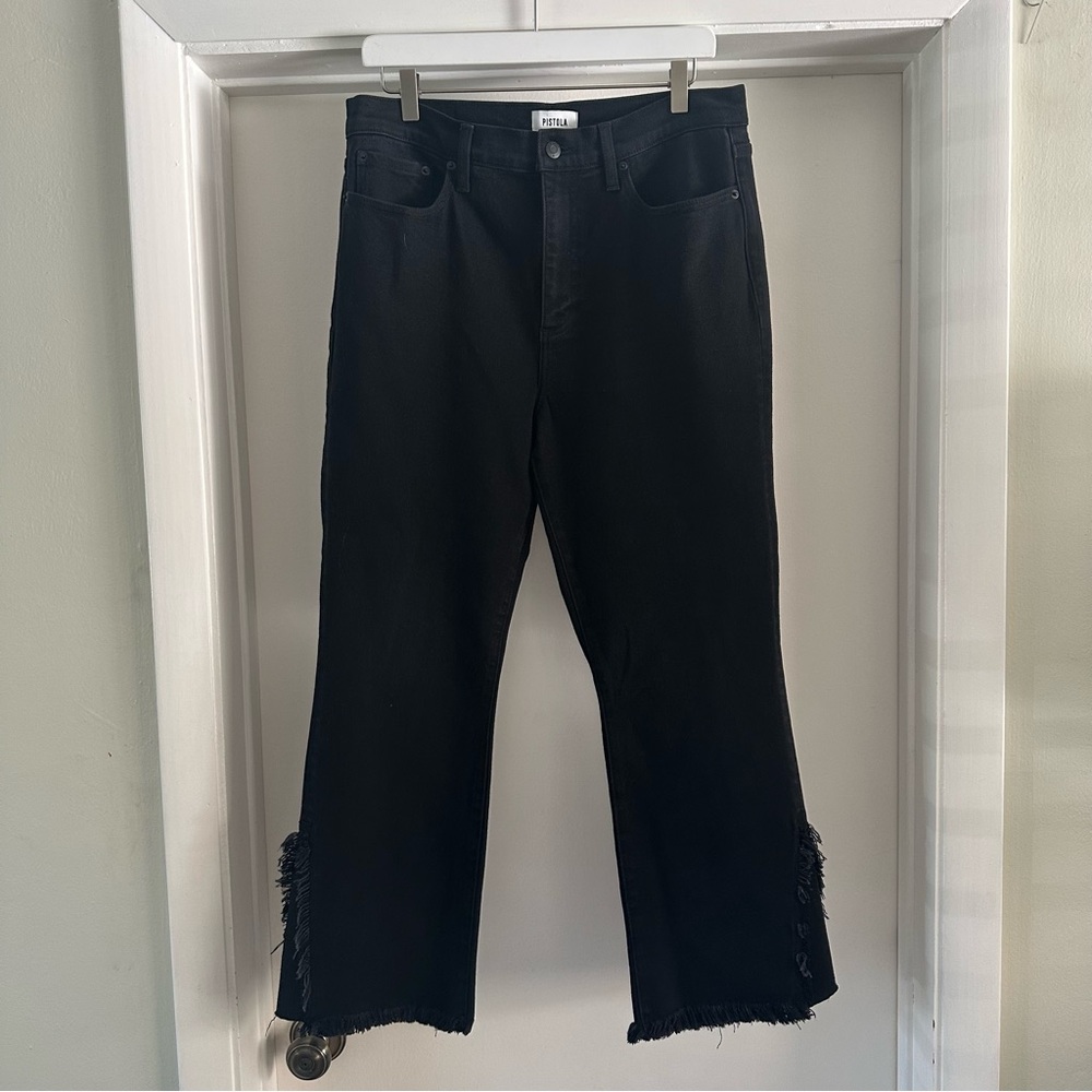 Pistola Lennon High Rise Fringe Hem Crop Bootcut Jeans‎ Black Size 31